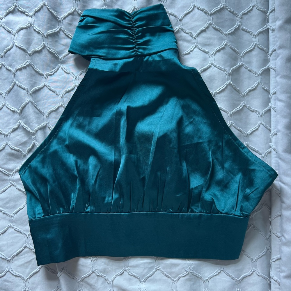 satin green halter top